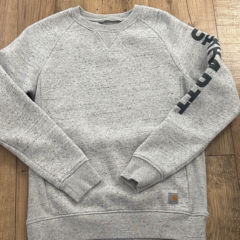 Carhartt Women’s Heather Gray Crewneck Sweatshirt with Sleeve Script